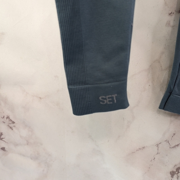 Set Active Leggings Womens XS Blue Seamless Crop Ankle High Rise Ribbed - Picture 9 of 12